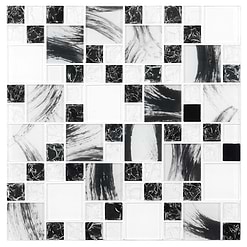 Black White Glass Mosaic Backsplash Tile BA64002