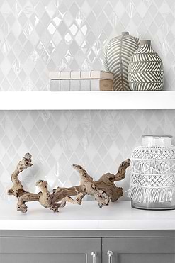 Gray Cabinet White Countertop And Backsplash