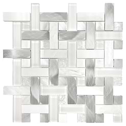 Modern White Metal Marble Glass Backsplash Tile BA1215