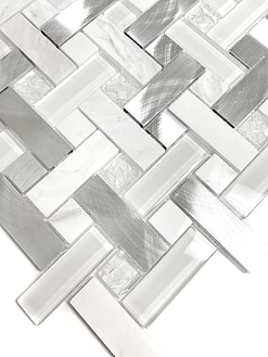 Modern White Metal Marble Glass Backsplash Tile BA1215