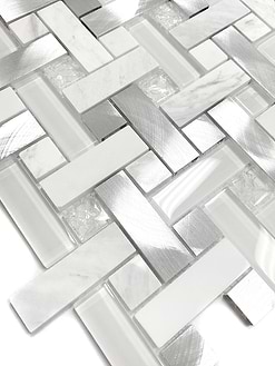 Modern White Metal Marble Glass Backsplash Tile BA1215