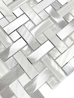 Modern White Metal Marble Glass Backsplash Tile BA1215