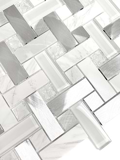 Modern White Metal Marble Glass Backsplash Tile BA1215