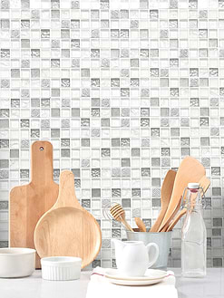 White Silver Mosaic Backsplash Tile 1 BA1206