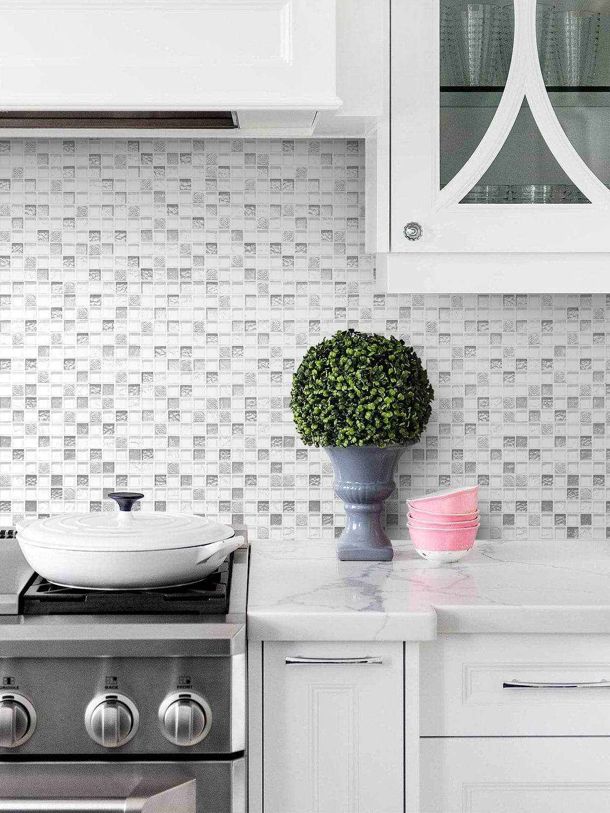 White Silver Mosaic Backsplash Tile 3 BA1206