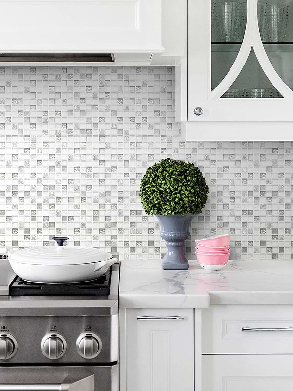 White Silver Mosaic Backsplash Tile 3 BA1206