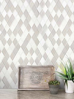 Beige Glass Rhomboid Design Kitchen Backsplash Tile