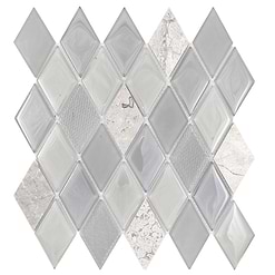 Gray Glass and Marble Rhomboid Design Backsplash Tile