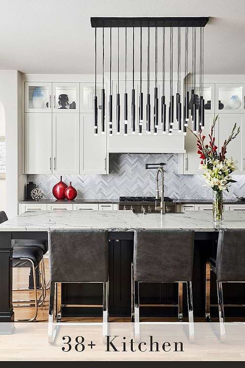 White Cabinets with Marble Backsplash