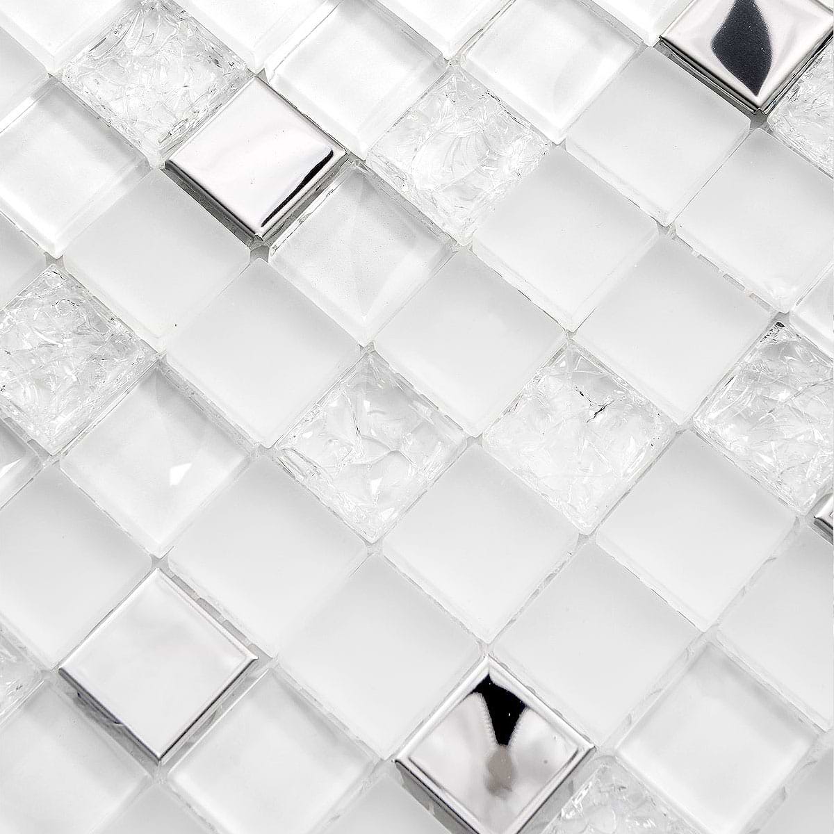 Modern White Modern Glass Metal Backsplash Tile 3 BA1183