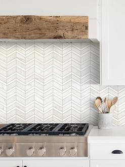 Brown Kitchen White Gray Gold Chevron Marble Tile BA6311