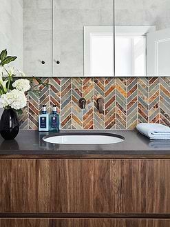 Brown Vanity Black Countertop Chevron Slate Mosaic Tile BA1065