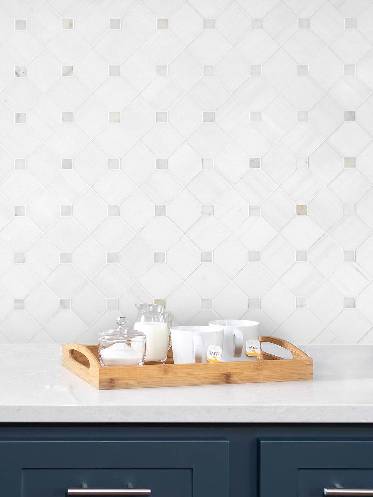 White Gray Dot Marble Mosaic Backsplash Tile BA6304