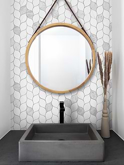 Black Bathroom Vanity with Marble Leaf Mosaic Tile BA6316