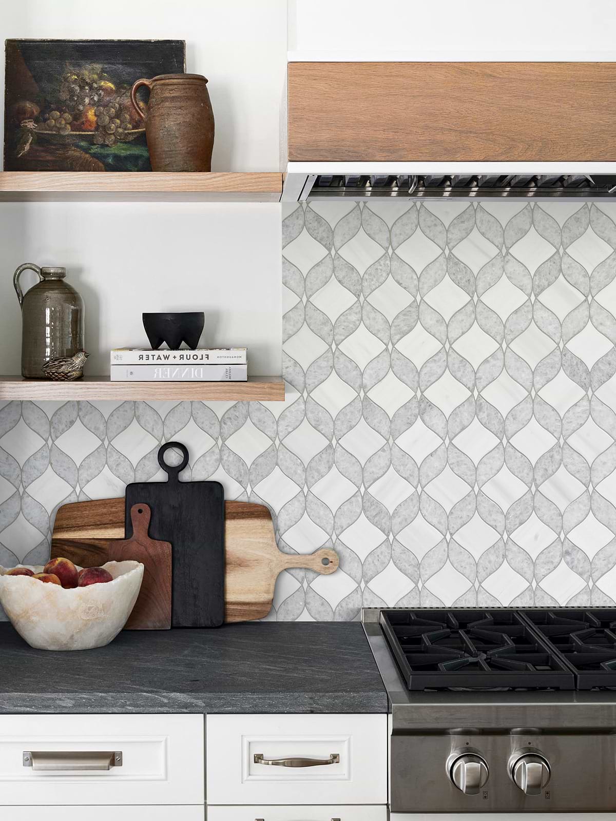 Black Countertop with Marble Backsplash Tile BA6317