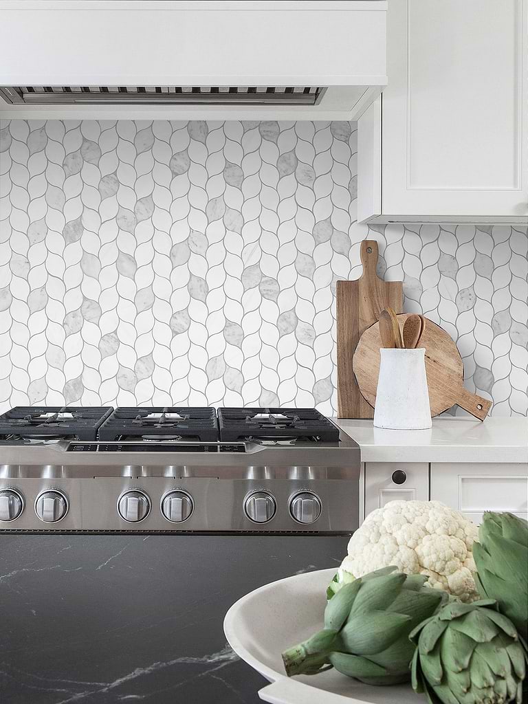 White Gray Marble Leaf Mosaic Backsplash Tile