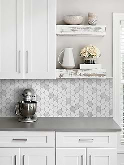Gray Countertop with Marble Leaf Backsplash Tile BA6316