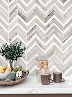Modern Chevron White Gray Brown Marble Mosaic Backsplash Tile BA6320