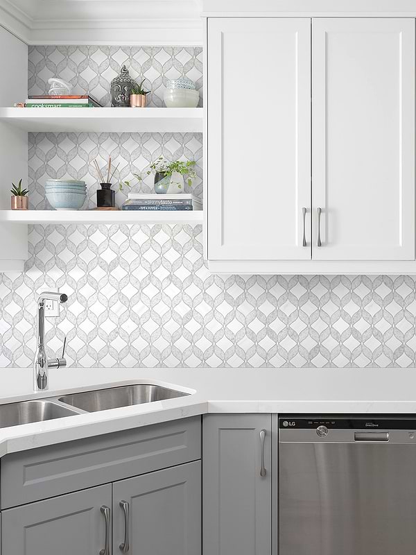 Two tones Gray White Kitchen with Backsplash Tile BA6317