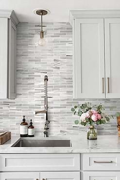 white kitchen white cabinet marble modern backsplash tile