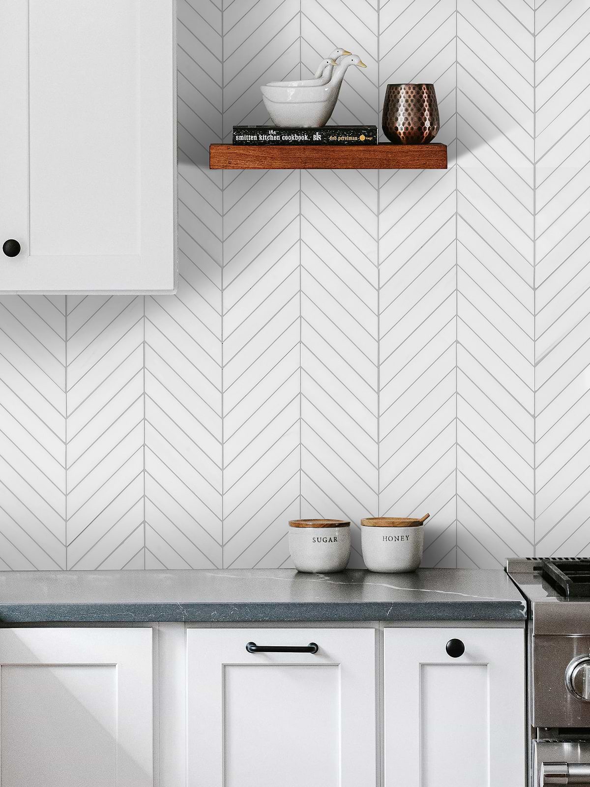 Black Countertop Large Marble White Chevron Tile BA6322