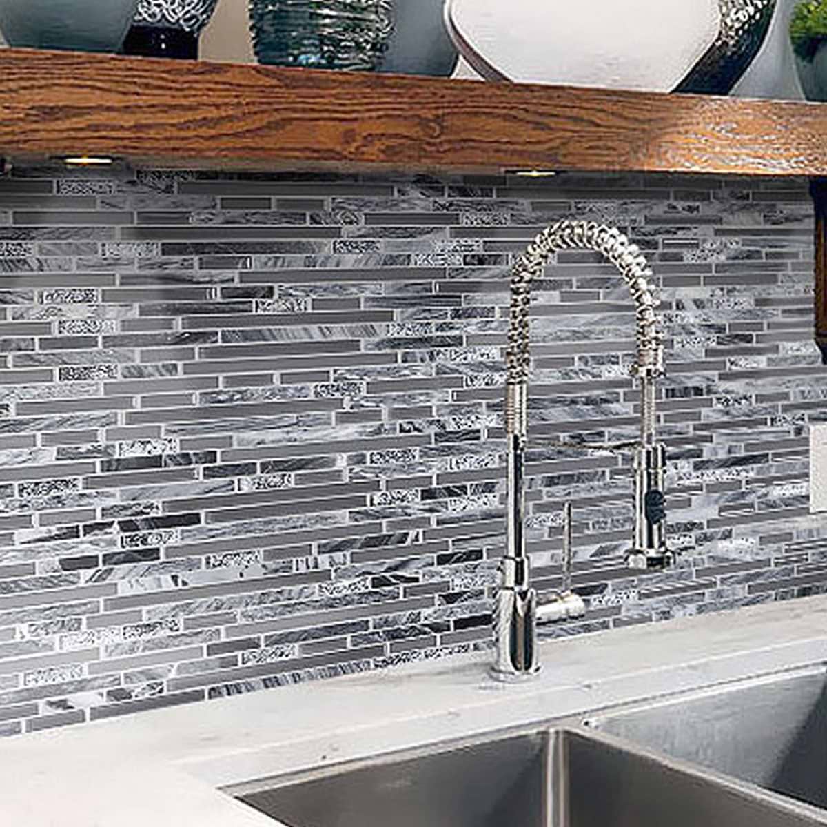 Dark Gray Marble Glass Mosaic Tile BA1037 2