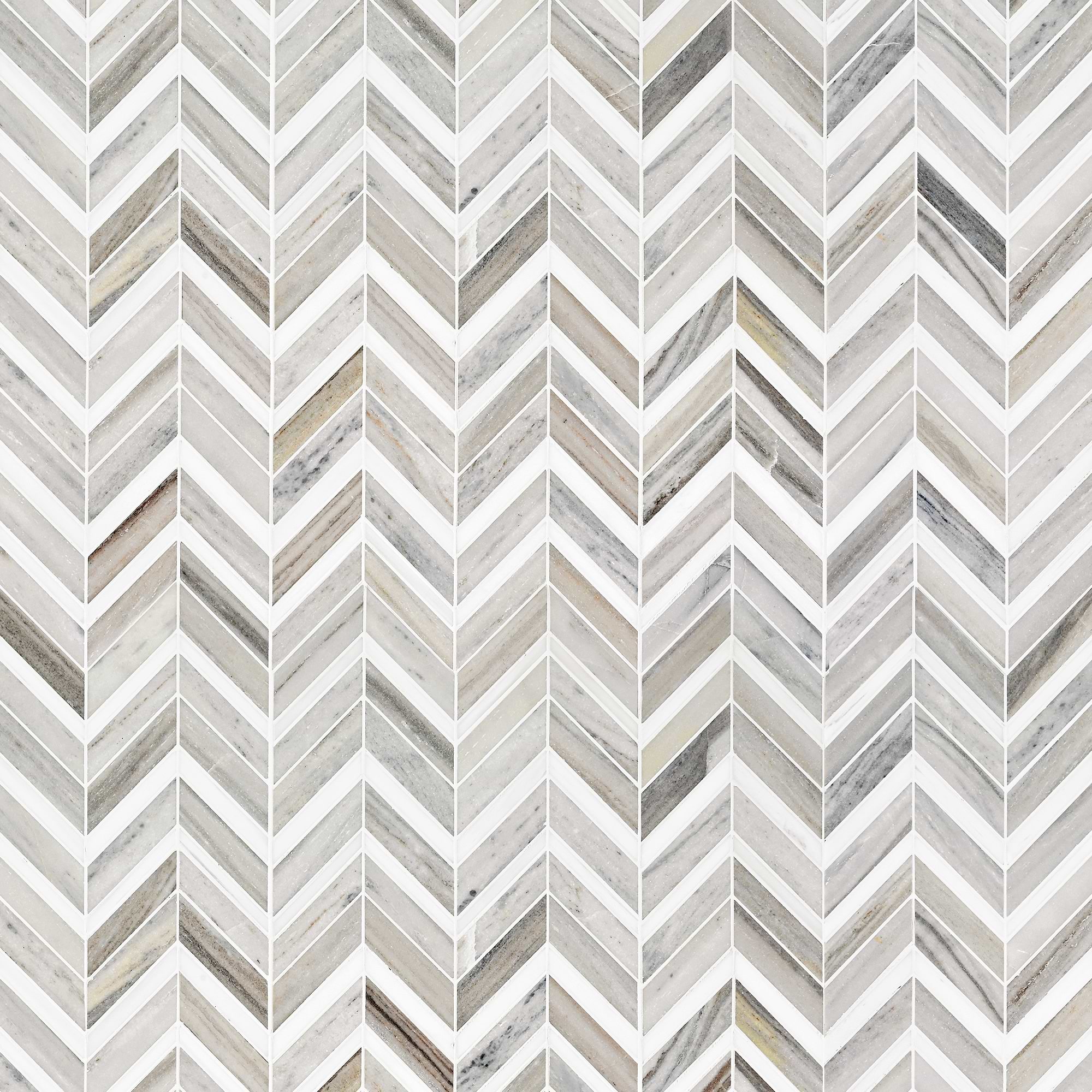 Modern Chevron White Gray Brown Marble Mosaic Backsplash Tile BA6320 6