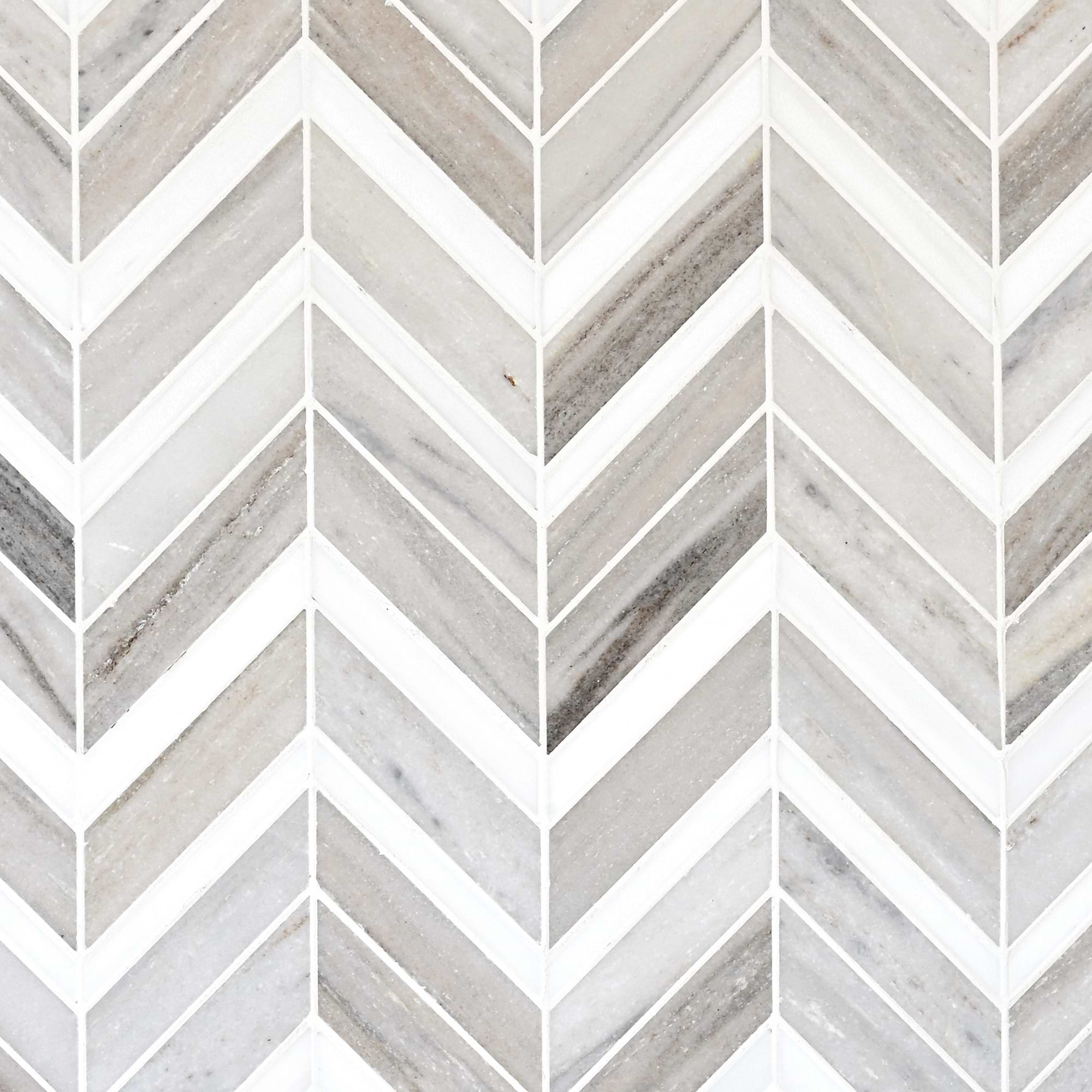 Modern Chevron White Gray Brown Marble Mosaic Backsplash Tile BA6320 7