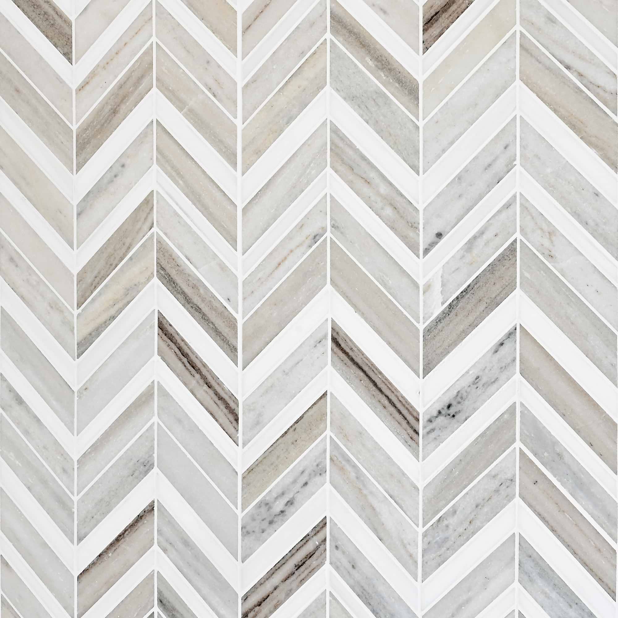 Modern Chevron White Gray Brown Marble Mosaic Backsplash Tile BA6320 8
