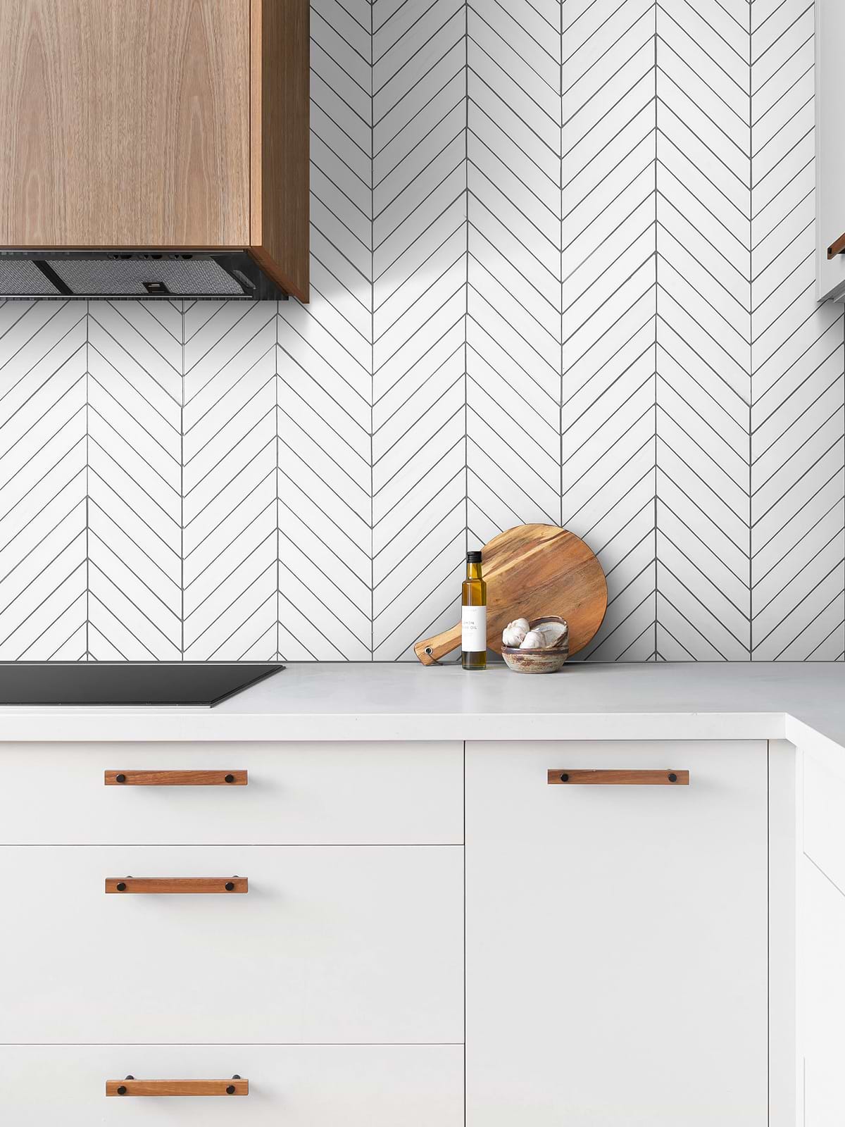Modern Kitchen Large Marble White Chevron Tile BA6322