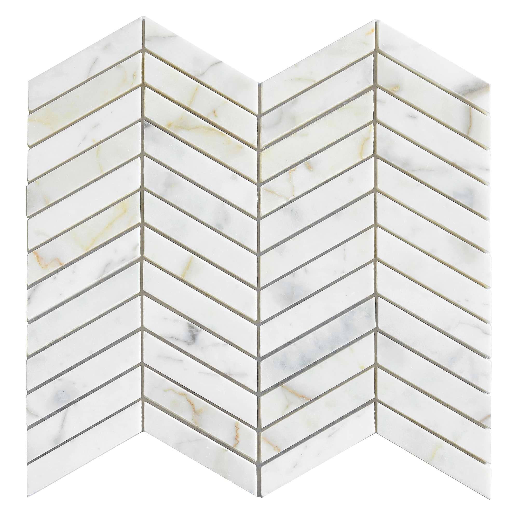 Warm Gold White Gray Chevron Mosaic Backsplash Tile BA6312 9