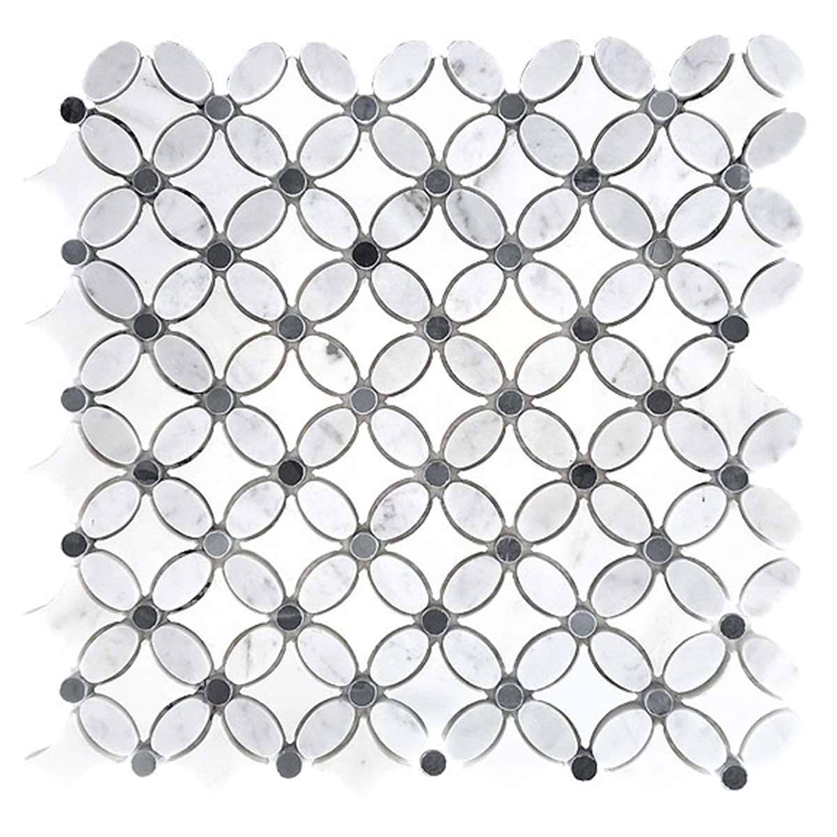 White Gray Marble Flower Mosaic Tile BA45056