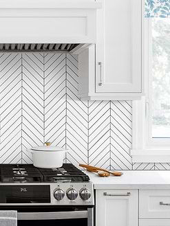 White Kitchen Large Marble White Chevron Tile BA6322
