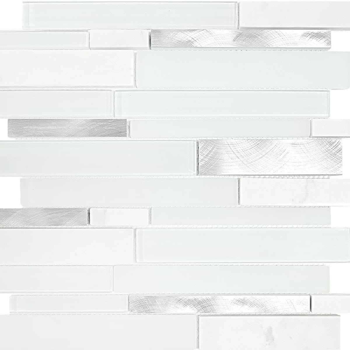 White Subway Marble Glass Metal Mosaic Tile BA62032