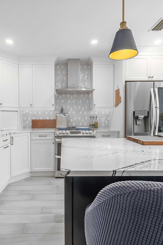 Blue Kitchen Island Modern Kitchen Backsplash Tile With Glass And Marble BA62046