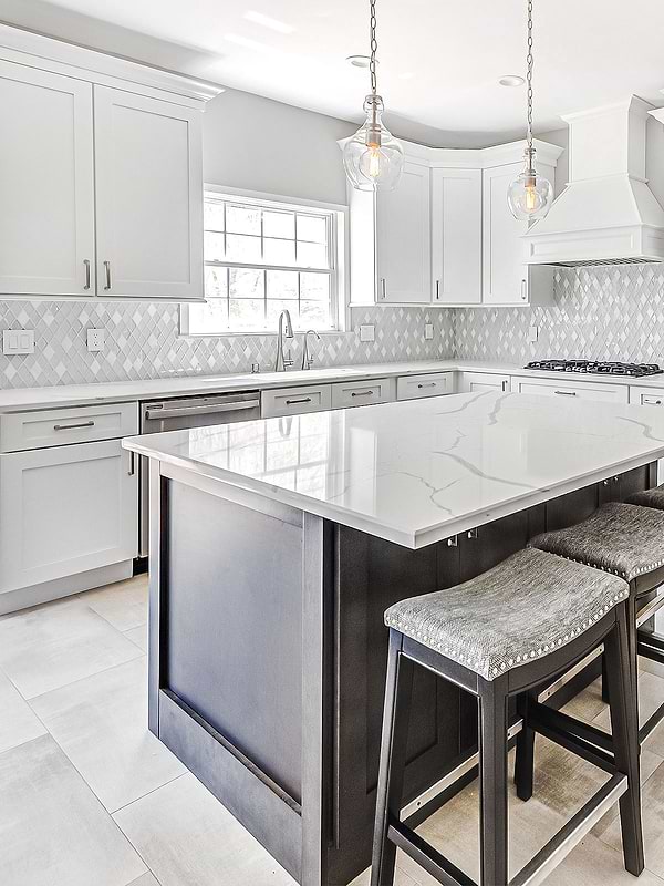 Brown Kitchen Island Modern Kitchen White Mosaic Tile Glass And Marble BA62046