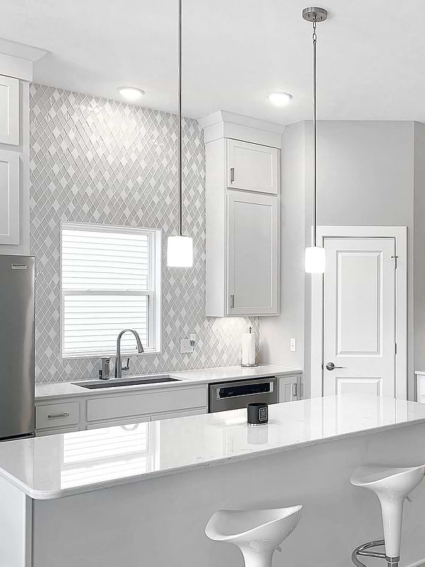 Full White Cabinet Kitchen Quartz Countertop Island BA62046