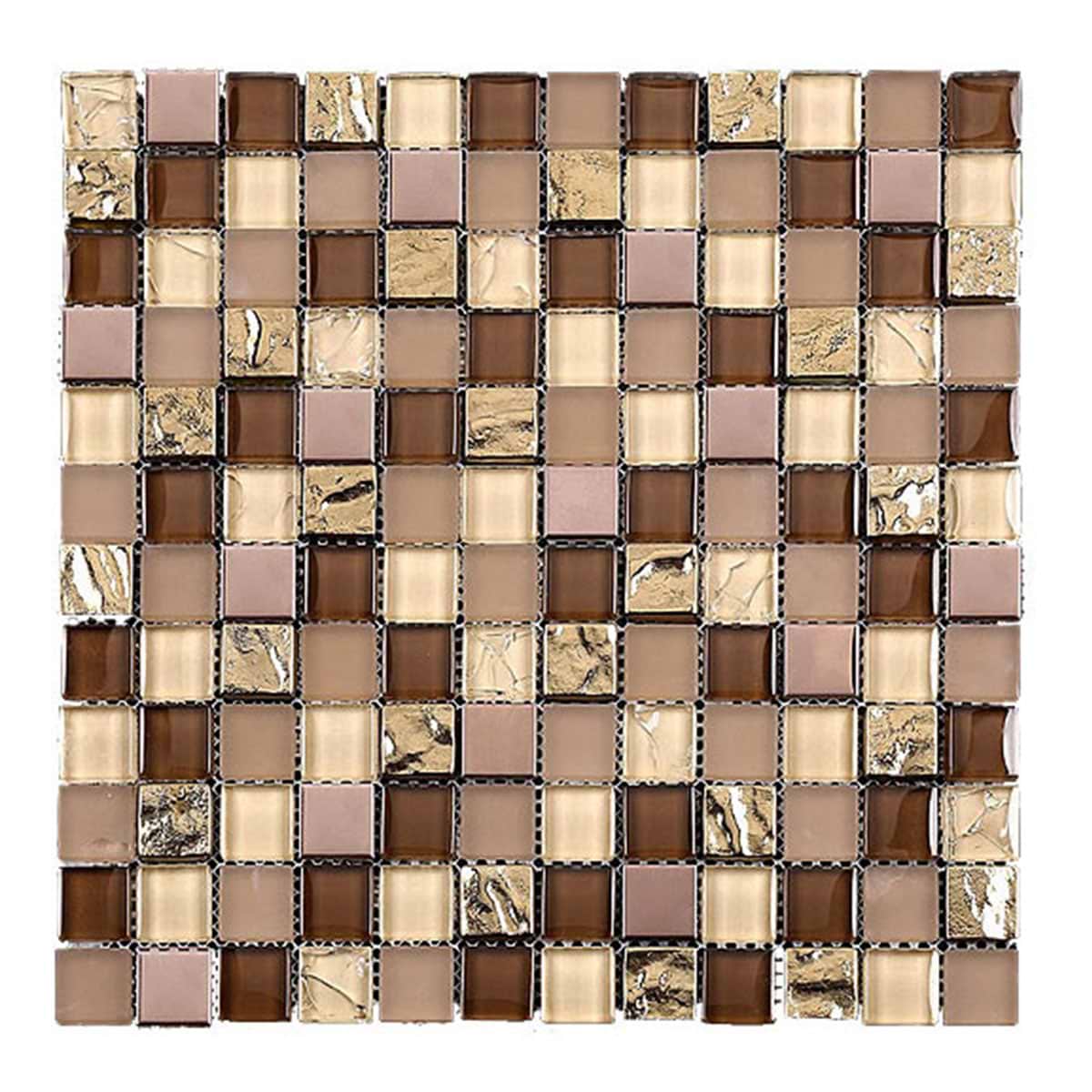 Gold Brown Glass Metal Mosaic Tile BA1142