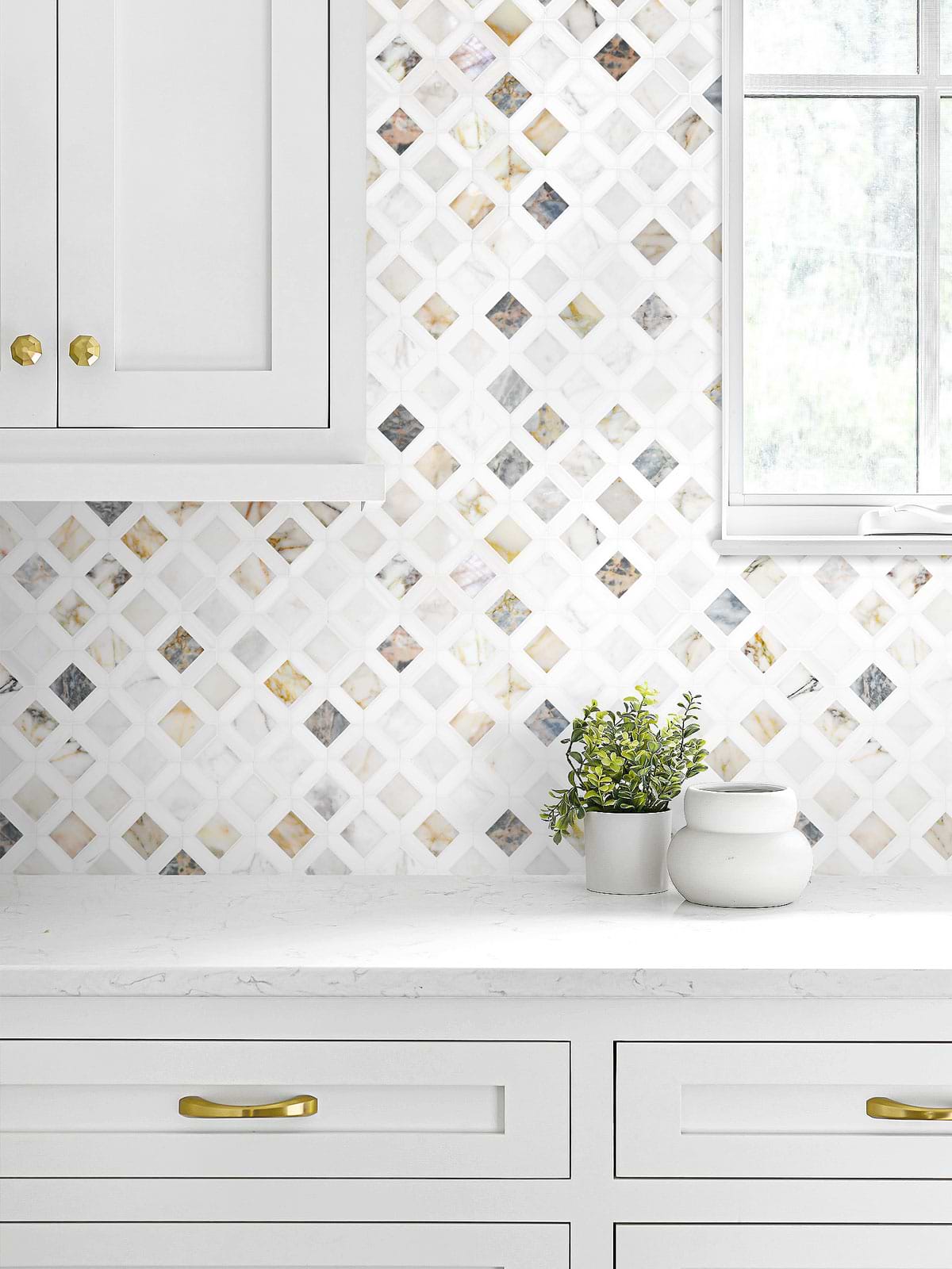 Multi Color Marble Diamond Backsplash Tile BA6313 6