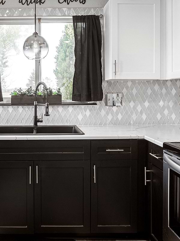 Two Tones Espresso And White Cabinet White Elegant Backsplash Tile BA62046