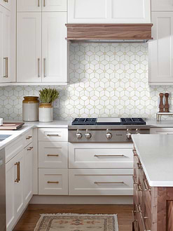 White Brown Kitchen with Flower Marble Backsplash Tile BA6310