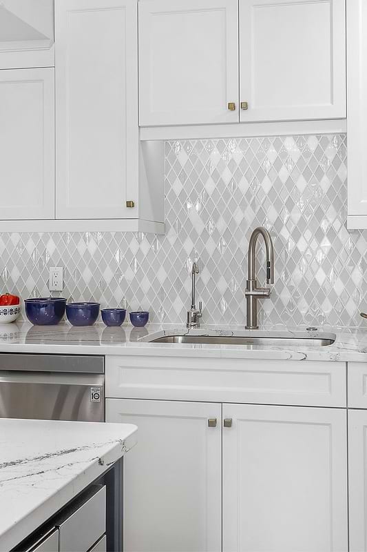 White Color Kitchen White Marble Glass Diamond Backsplash Tile BA62046