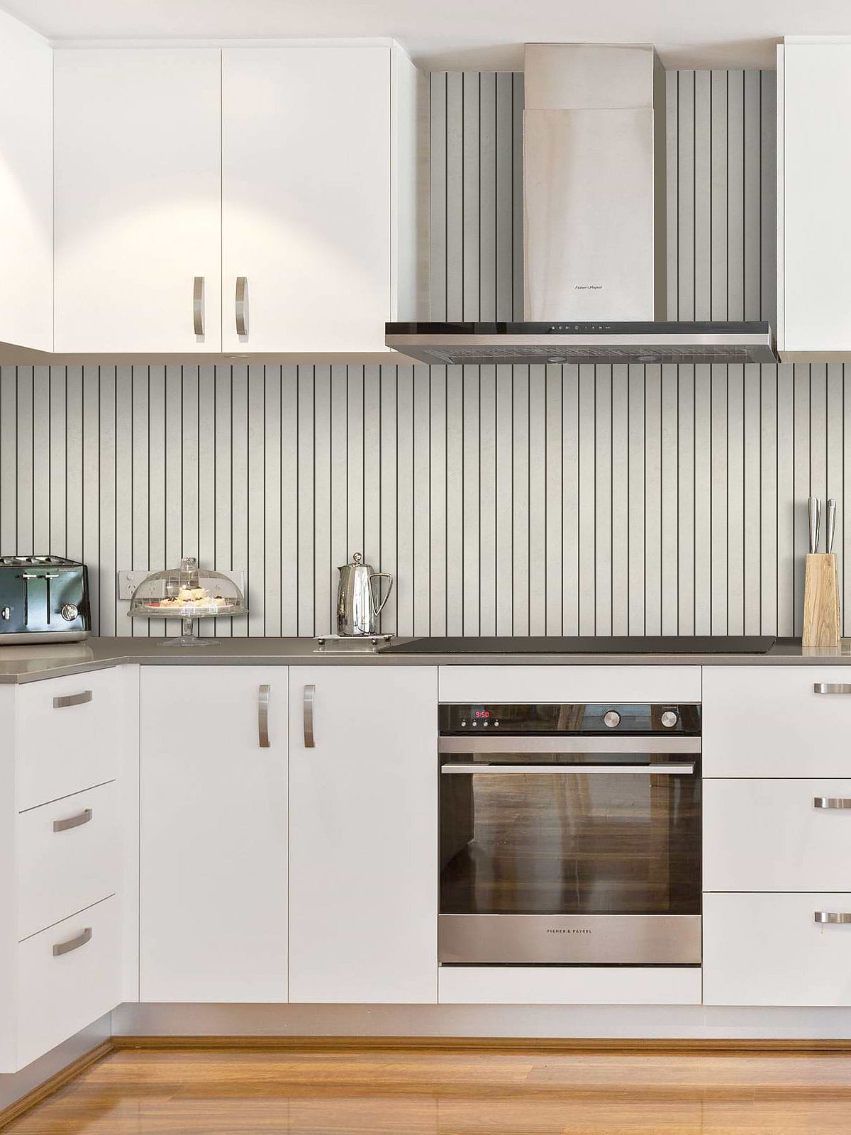 Dark Countertop with Modern Beige Backsplash Tile