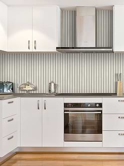 Dark Countertop with Modern Beige Backsplash Tile