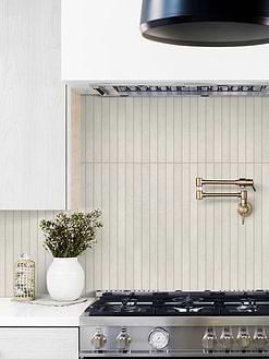 Modern Cabinets with Modern Beige Backsplash Tile