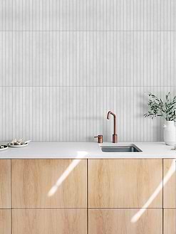 Modern Light Brown Cabinet With Long Mosaic Backsplash Tile BA4502