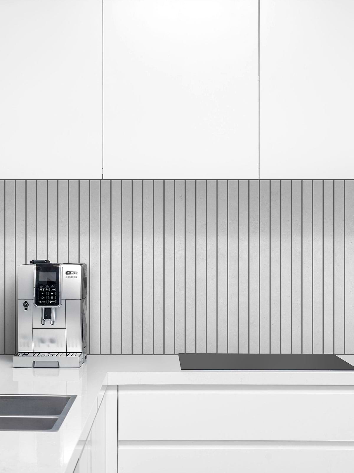 Modern europan kitchen with Modern light gray long backsplash tile