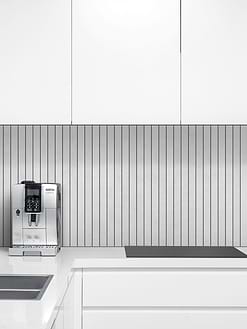 Modern europan kitchen with Modern light gray long backsplash tile