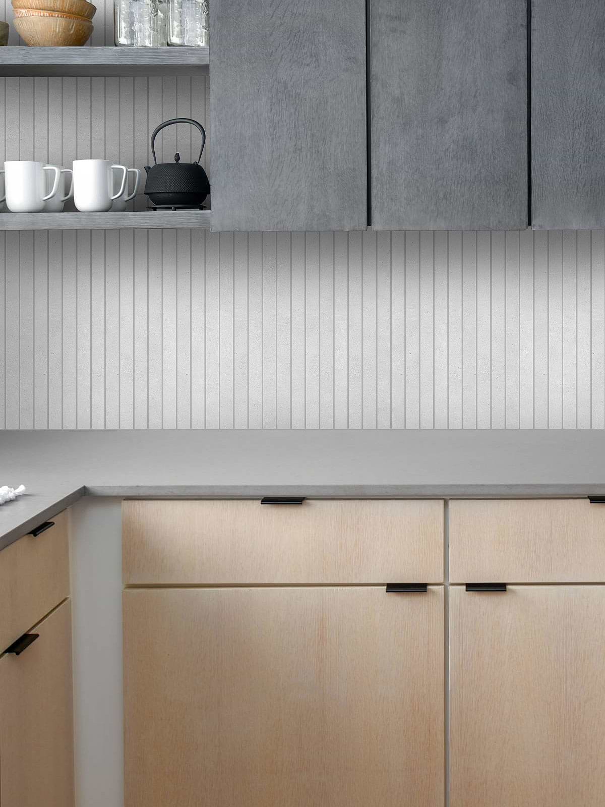 Two Tones Cabinet Brown Gray With Long Modern Mosaic Tile BA4502