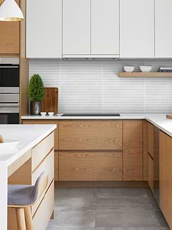 Two Tones Cabinet White Brown With Modern Backsplash Tile BA4502
